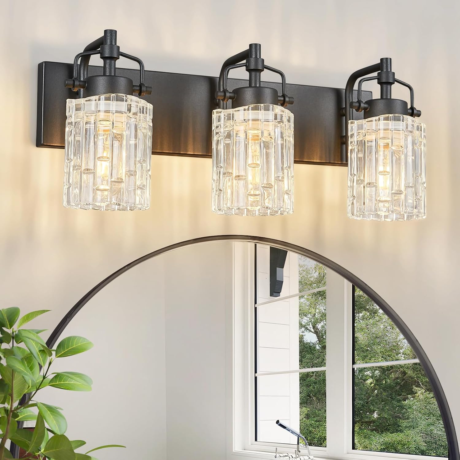 3 Light Crystal Glass Vanity Light, Black Bathroom Lighting Fixtures Over Mirror Modern Bath Wall Sconce Lighting for Bedroom Living Room