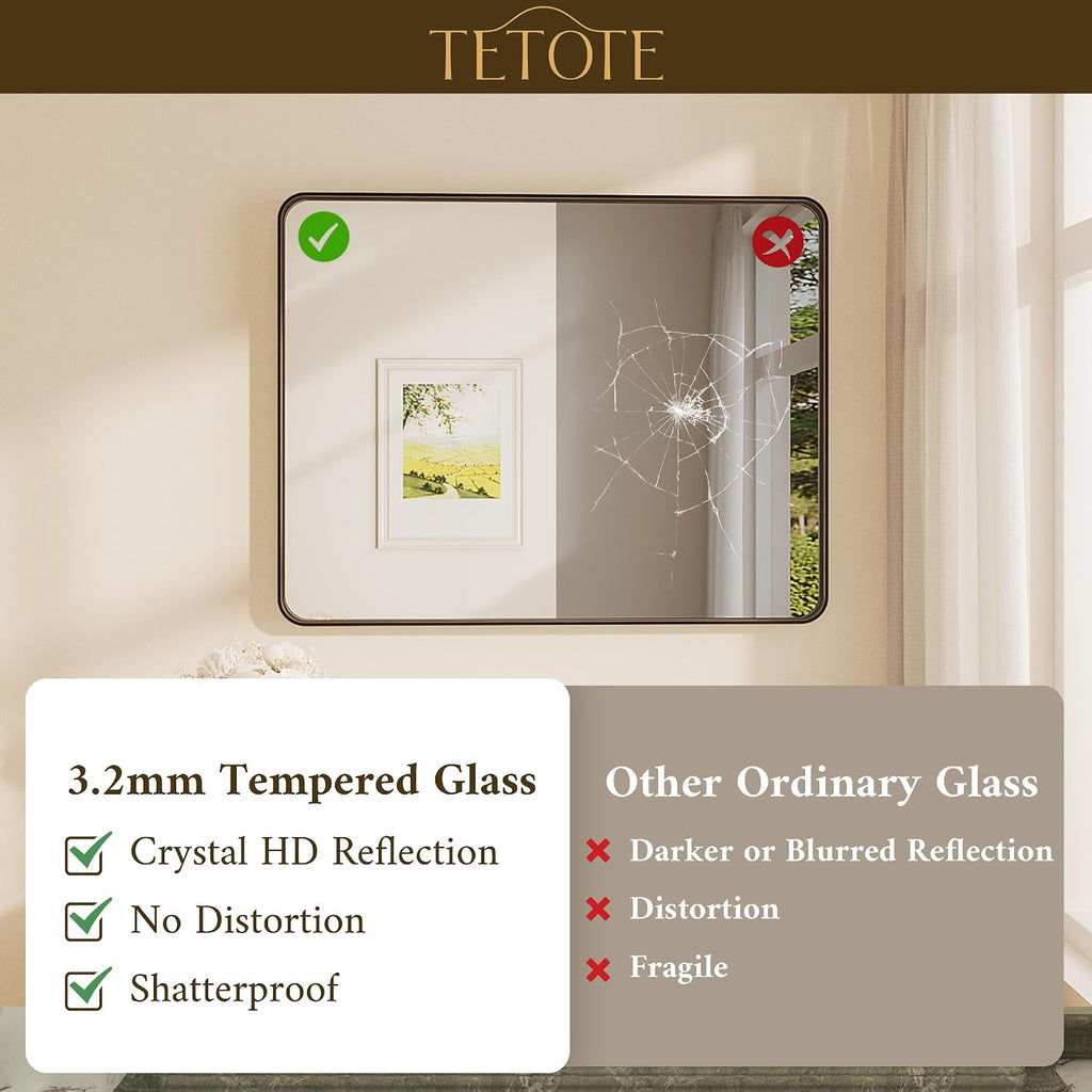TETOTE Black Framed Mirrors for Bathroom, 36 x 36 Inch Modern Wall Mounted Square Matte Frame Decorative Vanity Mirror for Living Room Entryway