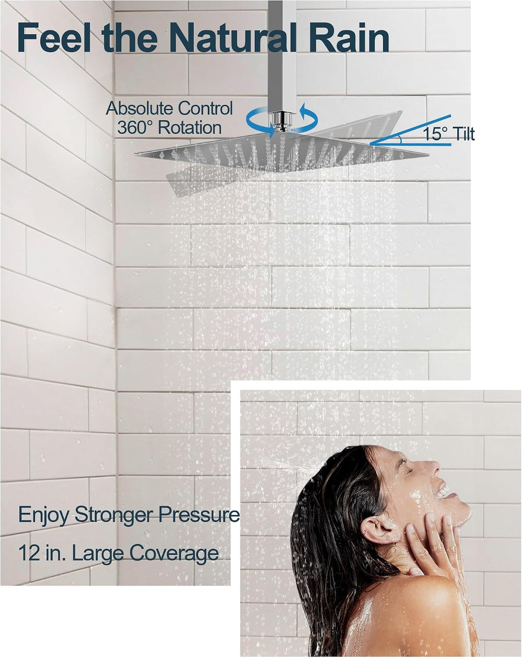 Thermostatic Shower System, 12 Inch Dual Rainfall Shower Heads for Ceilling & Wall Mounted with Handheld Sprayer, Chrome