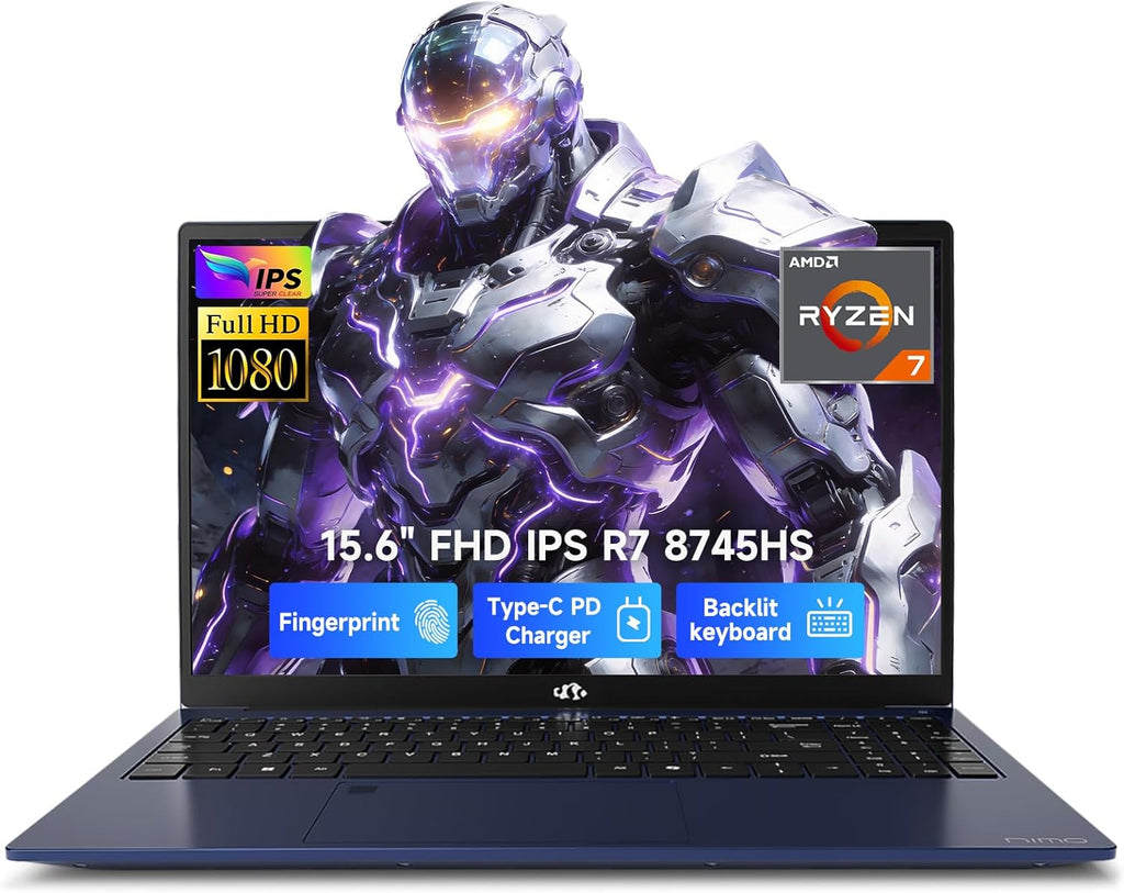 NIMO 15.6' IPS FHD-Gaming-Laptop, 8 Cores AMD Ryzen 7 8745HS 32GB DDR5 RAM 1TB SSD (up to 4.9GHz Beat R9 7940HS) Radeon 780M-Graphics, 100W Type-C Backlit Keyboard Fingerprint for Creators