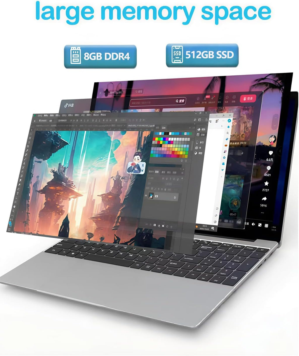 Laptop Computers,15.6' IPS 1080P Screen,N5095 Processor 4C 4T Up to 2.9Ghz 8GB RAM 512GB SSD, Laptops with Fingerprint Recognition Backlit Keyboard,WiFi,USB 3.0, Webcam, HDMI