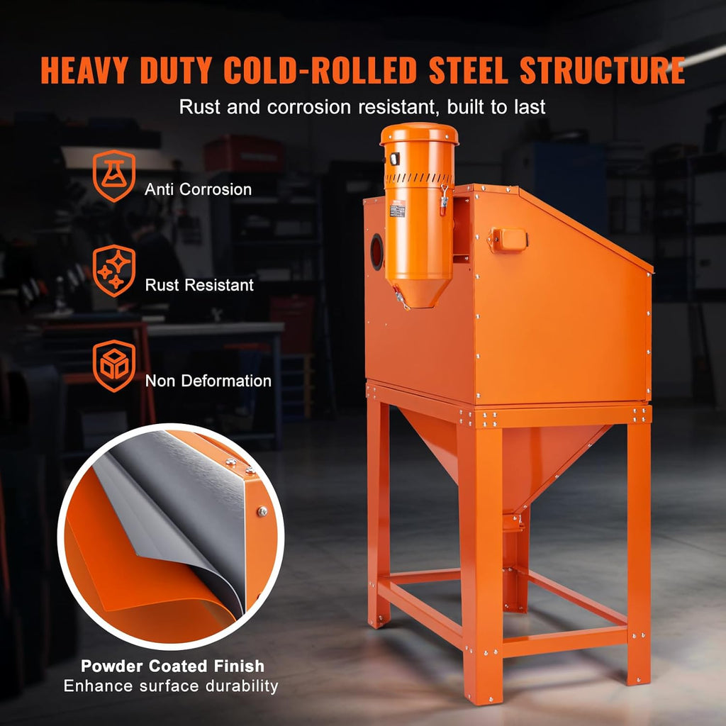 90 Gallon Sandblasting Cabinet with 1.8 Gallon Dust Collection System, 40-120PSI Sand Blasting Cabinet with Stand, Heavy Duty Sand Blaster with Blasting Gun & 4 Nozzles for Paint, Rust Removal
