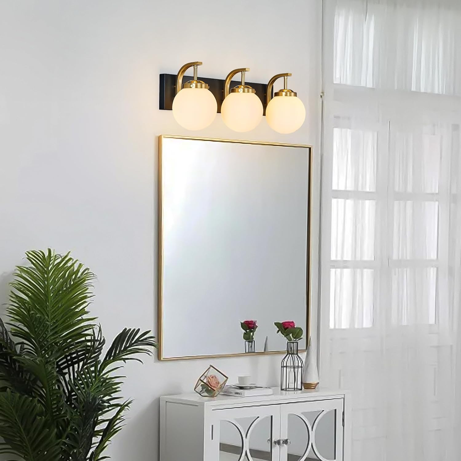 Bathroom Vanity Light Fixtures Over Mirror Modern Sand Black Gold 3 Lights Wall Sconce Vanity Light for Bathroom Lighting