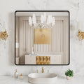LOAAO 38x38 Inch Black Metal Framed Bathroom Mirror for Wall, Matte Black Bathroom Vanity Mirror Farmhouse, Large Rounded Rectangle Mirror, Anti-Rust, Tempered Glass, Hangs Horizontally or Vertically