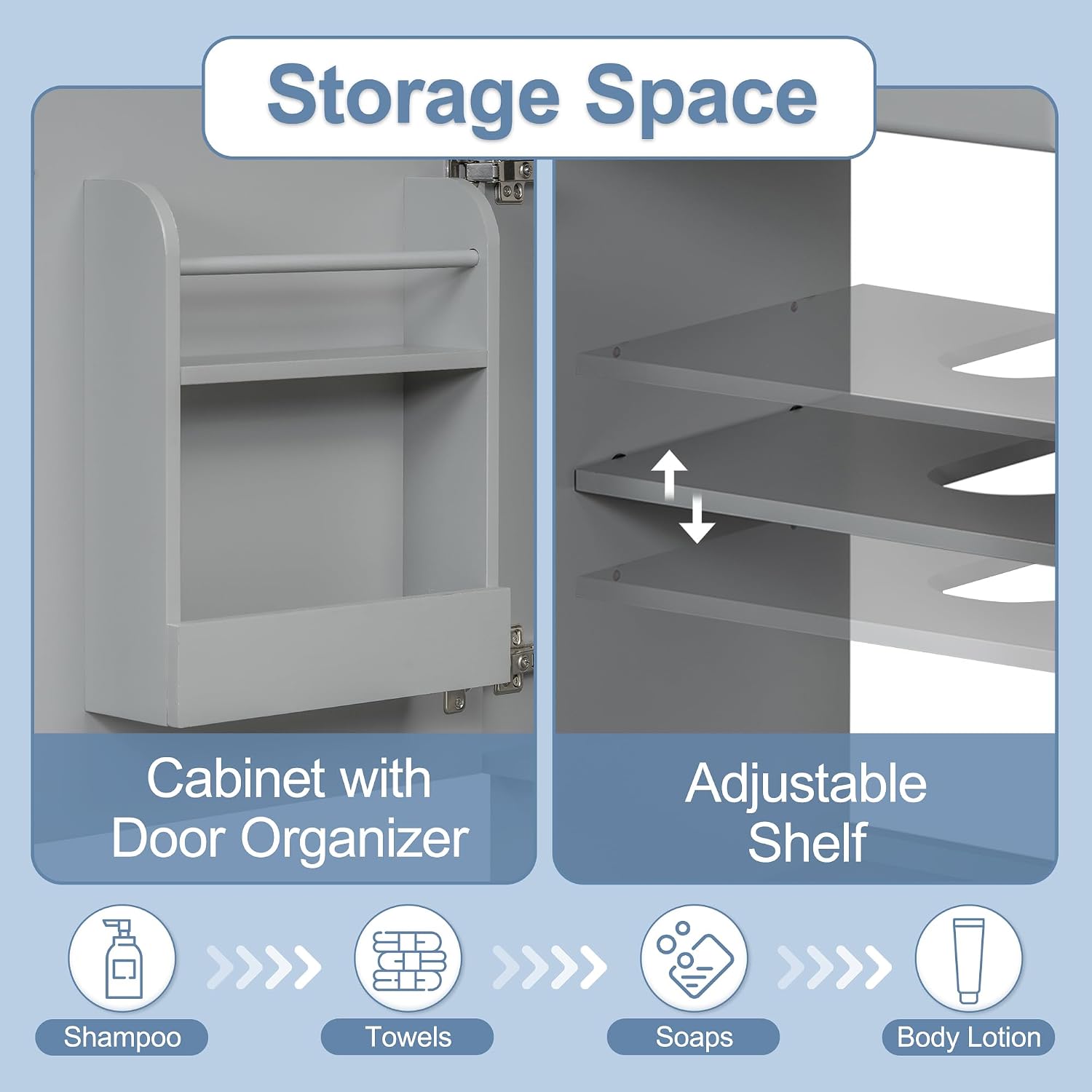 18-inch Bathroom Vanity Sink Combo, Free-Standing Single Storage Cabinet with Adjustable Shelf & Storage Rack, Wooden Bath Vanity with Ceramic Basin for Bathroom (Grey)