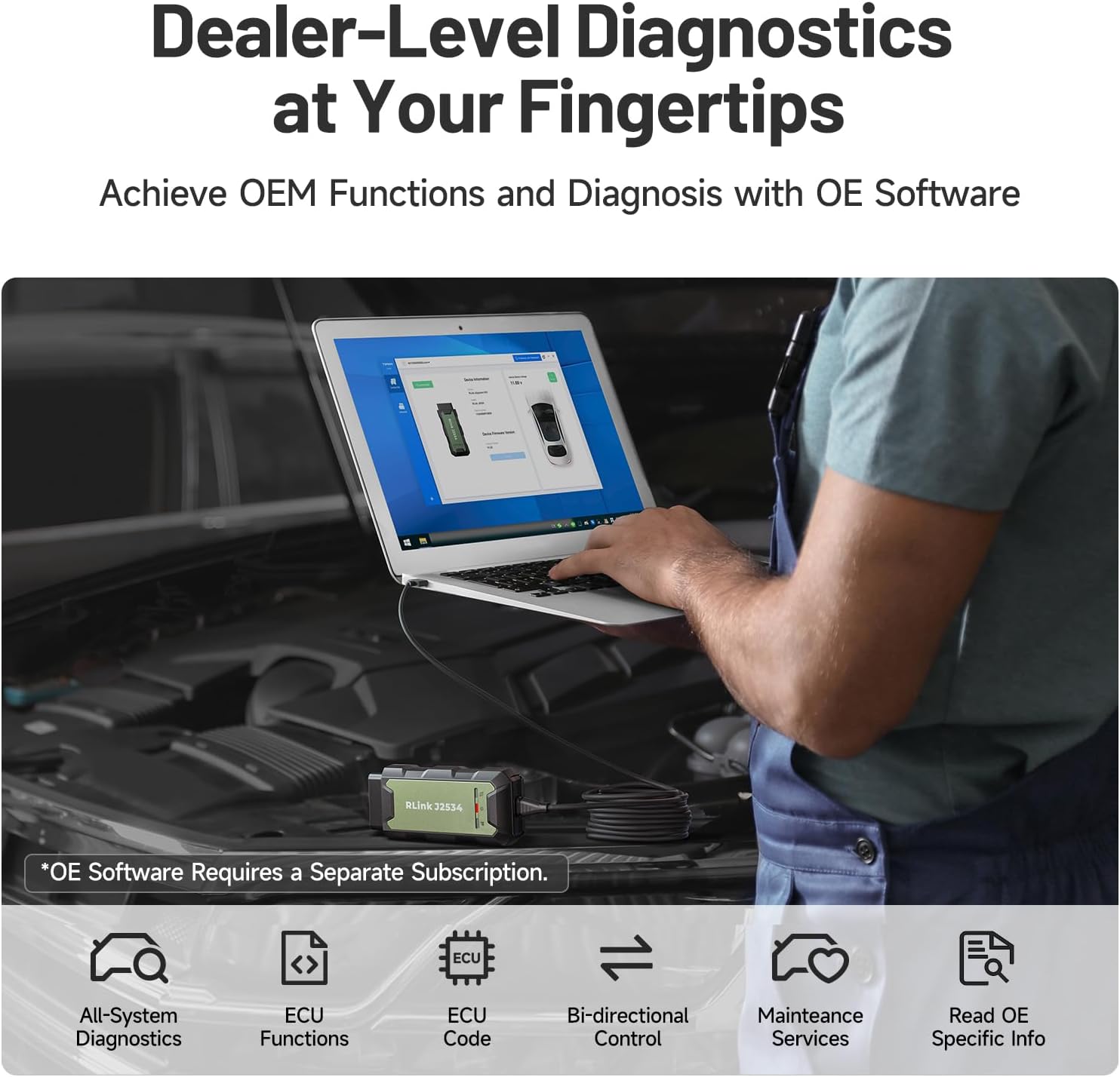 TOPDON RLink J2534 OEM Reprogramming and Diagnostic Tool, Enhanced J2534 VCI, J2534-Pass-Thru for J2534/D-PDU/CAN-FD/DoIP, Supports 18+ Vehicle Brands, No OE Software Provided