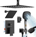 Matte Black Shower System Shower Faucet Sets, Dual Head Shower Set STARBATH 12'' Ceiling Mount and 6''Wall Mount Rainfall Shower Systems with Multifunctional Filtered Handheld Sprayer for Two Person