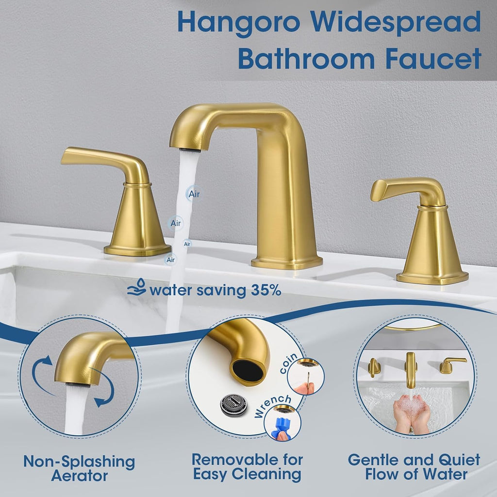 Gold Bathroom Faucet,Bathroom Sink Faucet,Brushed Gold Bathroom Faucet 3 Hole, with Pop Up Drain and CUPC Supply Lines for Vanity,Lavatory RV Farmhouse (HG-8904-BG)