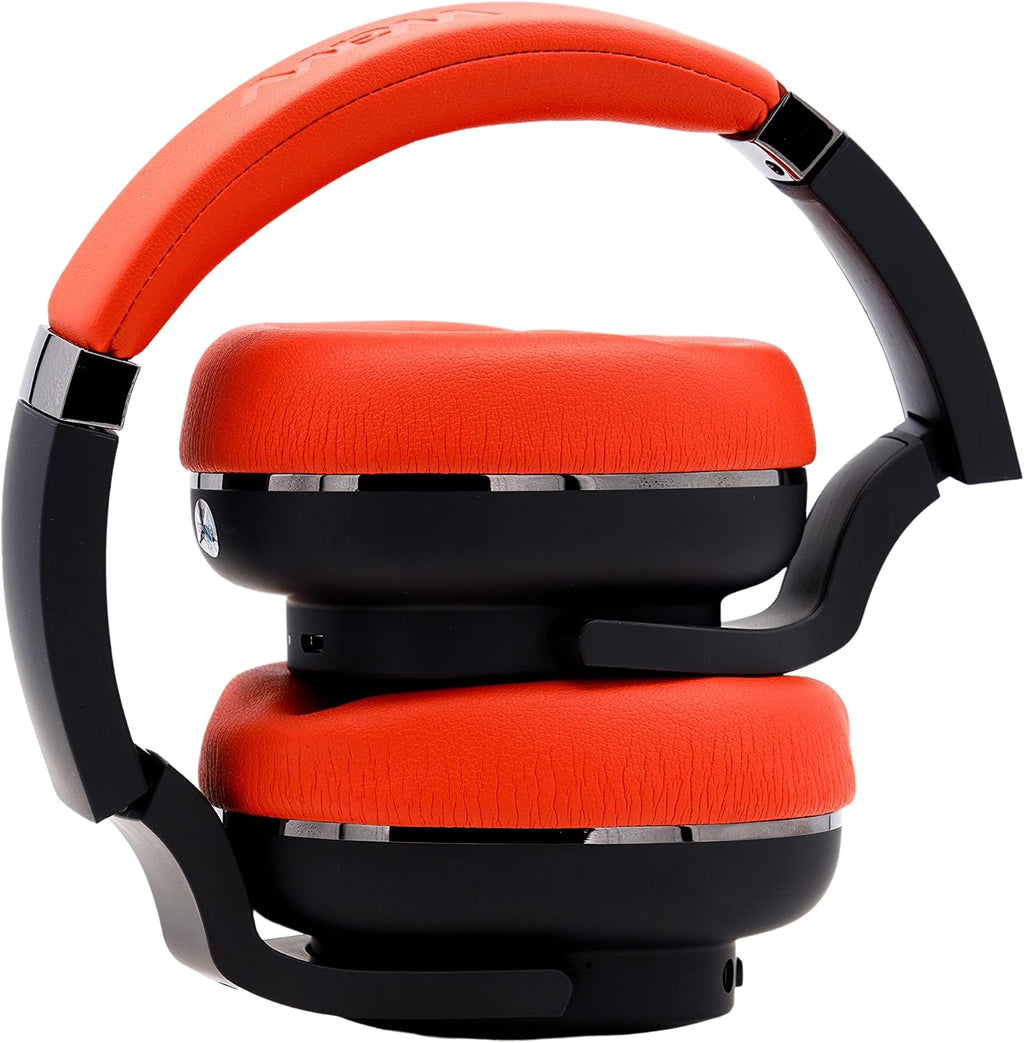 WAVV Element Active Noise Cancelling Headphones Wireless Over Ear Bluetooth Headphones with Microphone, Deep Bass, Quick Charge 40H Playtime,Comfortable Ear pads for Cellphone/TV/PC/Laptop (Black/Red)