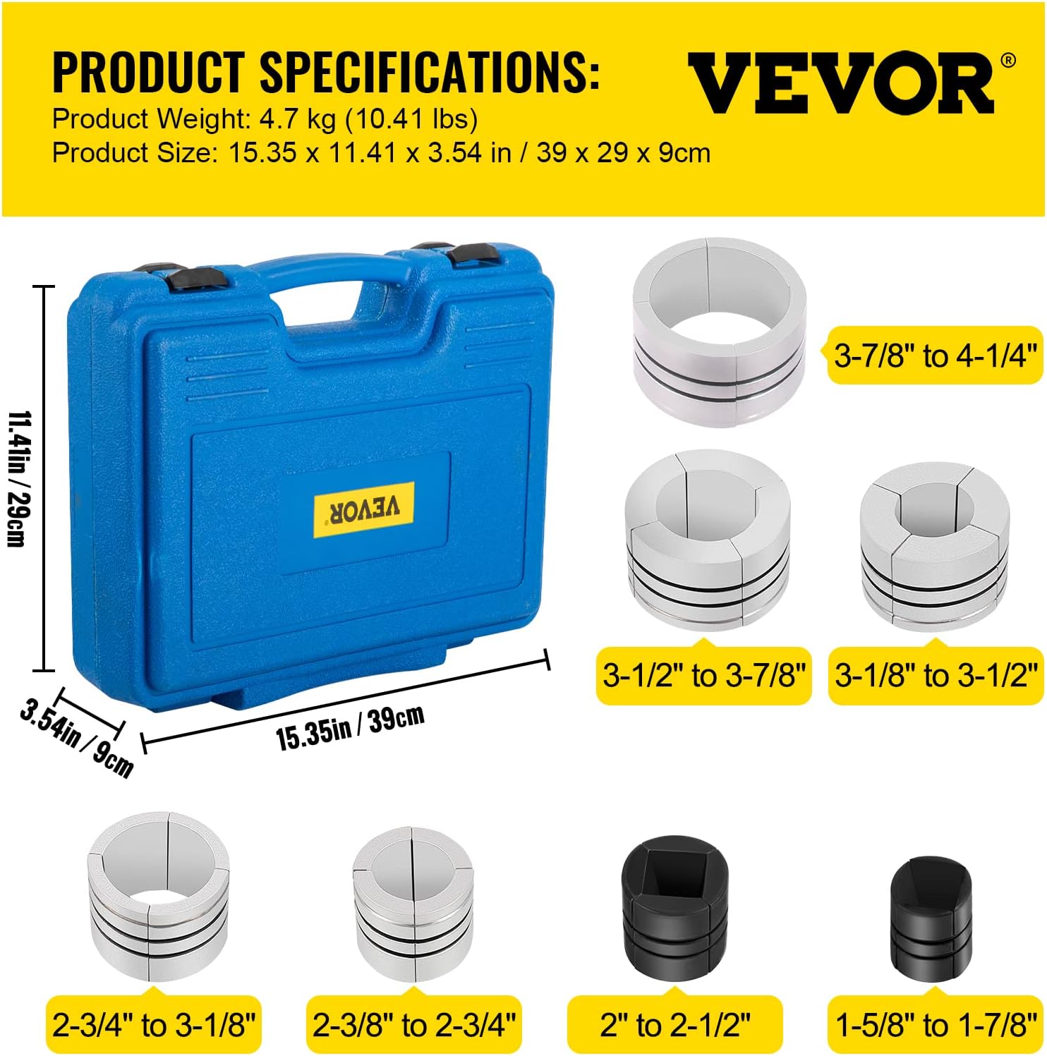 VEVOR Hydraulic Exhaust Pipe Expander, 1-5/8 to 4-1/4 Inch, 10 T Manual Hydraulic Pipe Stretcher, w/4 Dies and 2 Case, for Copper Aluminum Tubes in Car Repairing