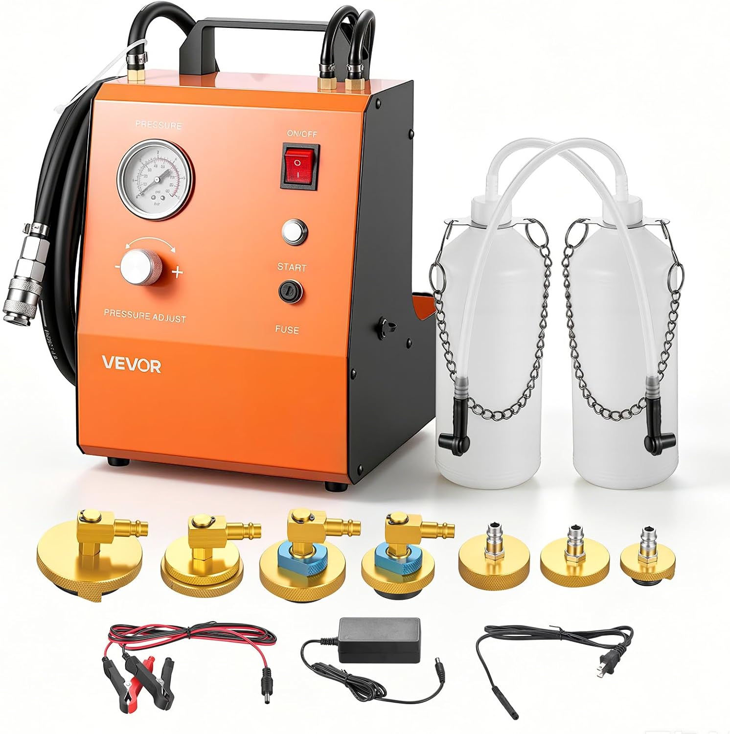 VEVOR Electric Brake Bleeder Kit, 120V Automatic Brake Fluid Bleeding Kit with 7 Master Cylinder Adapters & Dual Power Supplies, 0.6-3 Bar Brake Pressure Bleeder Pump Fits Most Passenger Vehicles