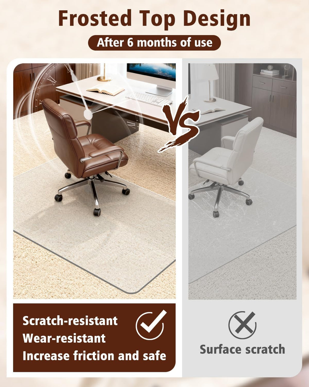 Soimeat Hard Frosted Office Chair Mat for High Pile Carpet and Hardwood Floor, 35.4' x 47.2' Anti-Slip Computer Rolling Chair Mat, Heavy Duty Chair Pad Under Desk Carpeted Floor Protector, 2 PCS
