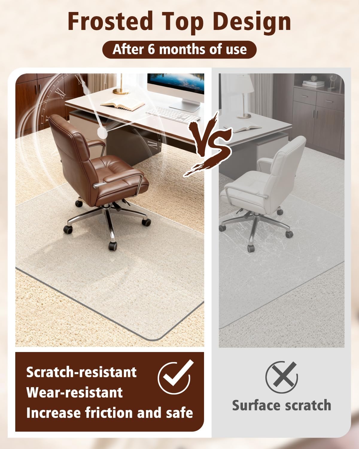 Soimeat Hard Frosted Office Chair Mat for High Pile Carpet and Hardwood Floor, 45' x 53' Anti-Slip Computer Rolling Chair Mat, Heavy Duty Chair Pad Under Desk Carpeted Floor Protector for Home, 2 PCS