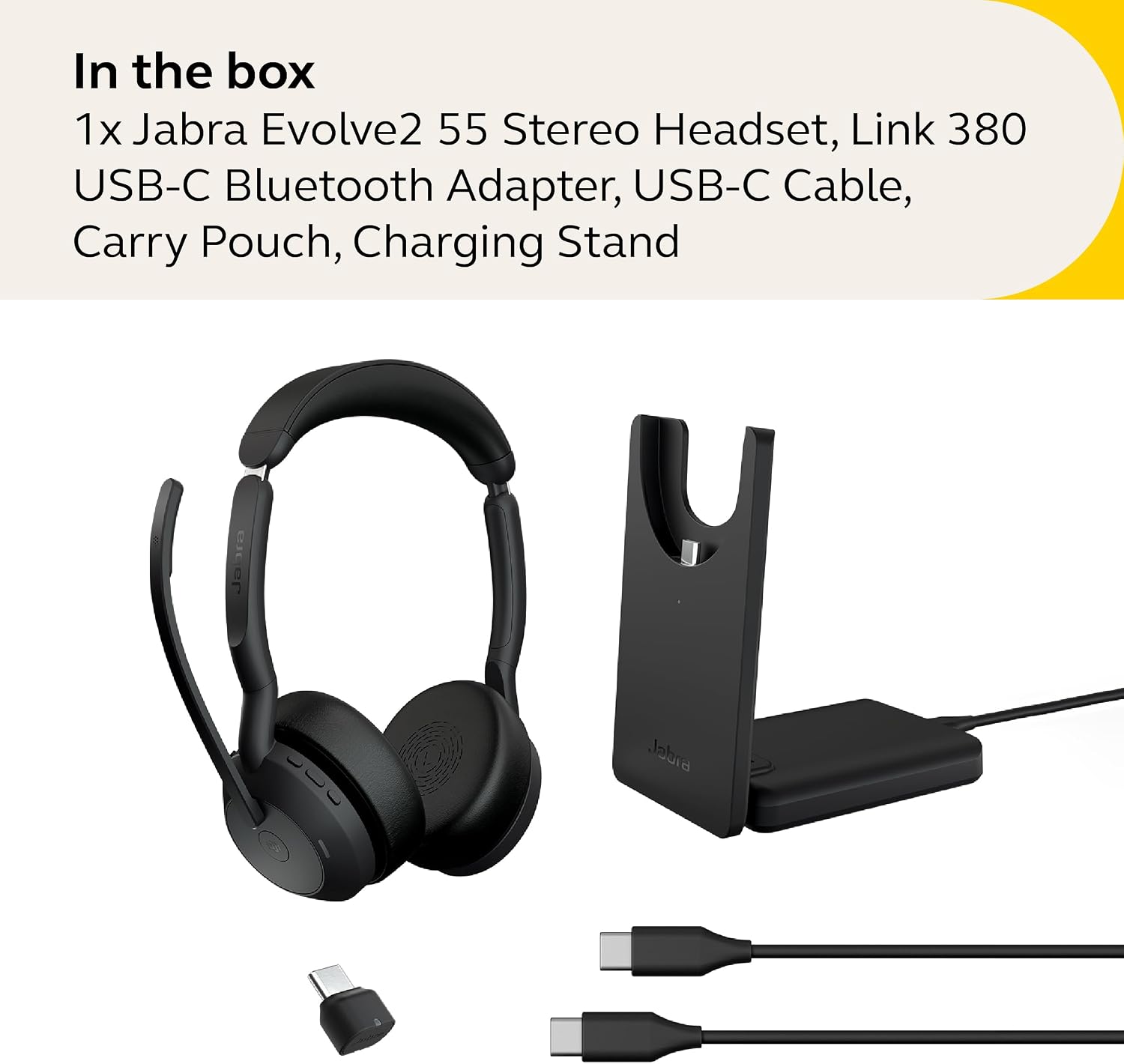 Jabra Evolve2 55 Stereo Wireless Headset with Charging Stand AirComfort Technology, Noise-Cancelling Mics & Active Noise Cancellation - MS Teams Certified, Works with Other Platforms - Black