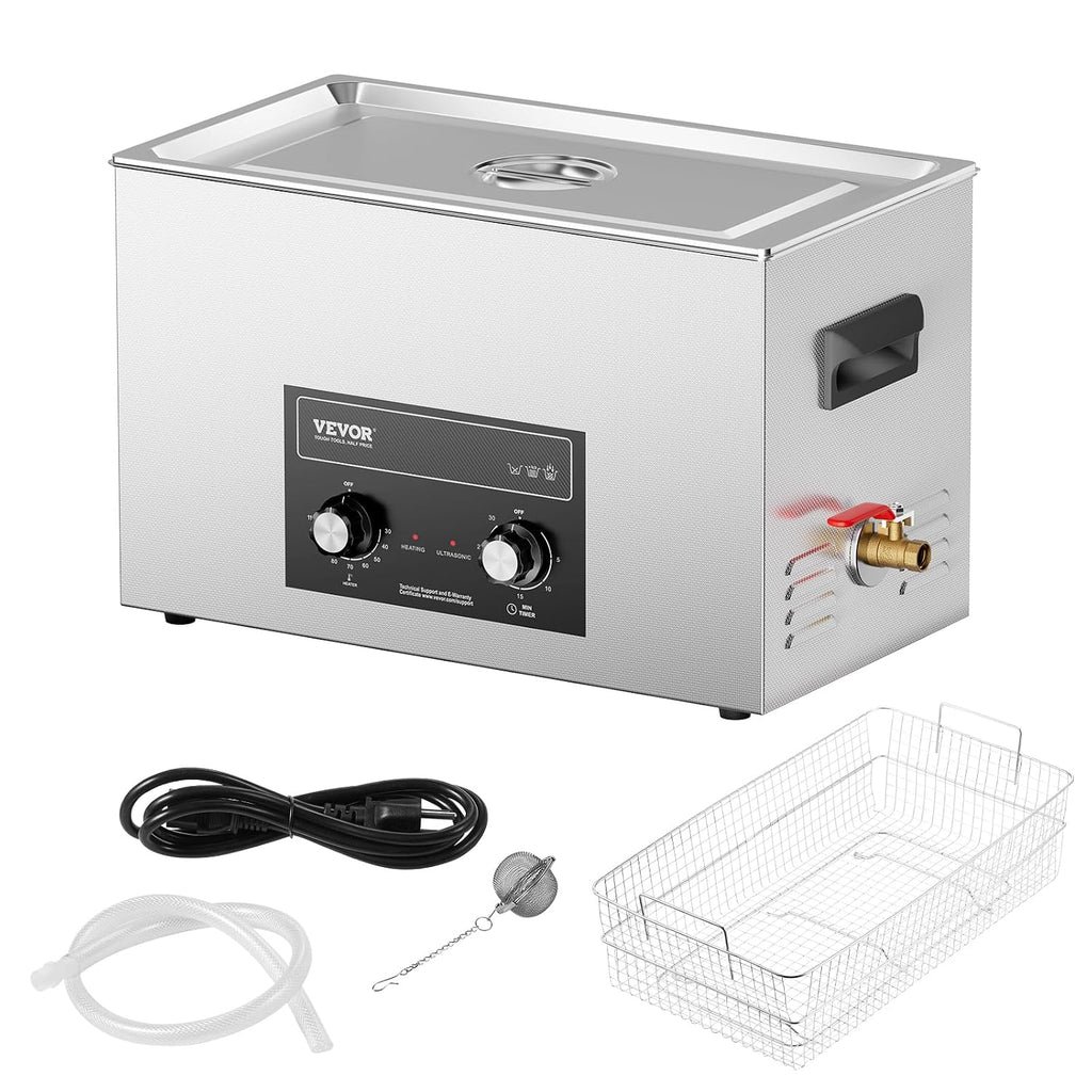VEVOR 30L Sonic Cleaner with Heater Timer & Basket, Professional Digital Sonic Cavitation Machine, 360W Cleaning Machine for Lab Tools, Metal Parts, Carburetor, Brass, Auto Parts, Engine Parts
