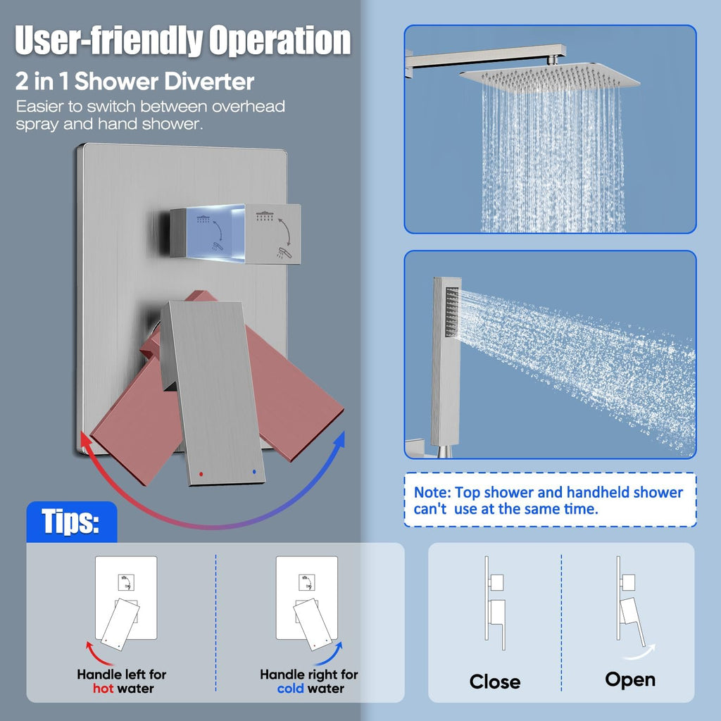 Gabrylly 12 Inches Shower System, Shower Faucet Set with Rain Shower Head and Handheld Shower, Luxury Rainfall Shower Combo Set with Shower Valve, Brushed Nickel