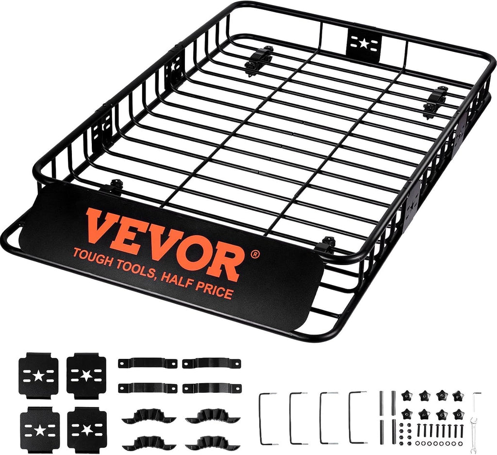 VEVOR Roof Rack Cargo Basket, 64' x 39' x 6' Rooftop Cargo Carrier with Extension, Heavy-Duty Steel 200 LBS Capacity Universal Roof Rack Basket, Luggage Holder for SUV, Truck