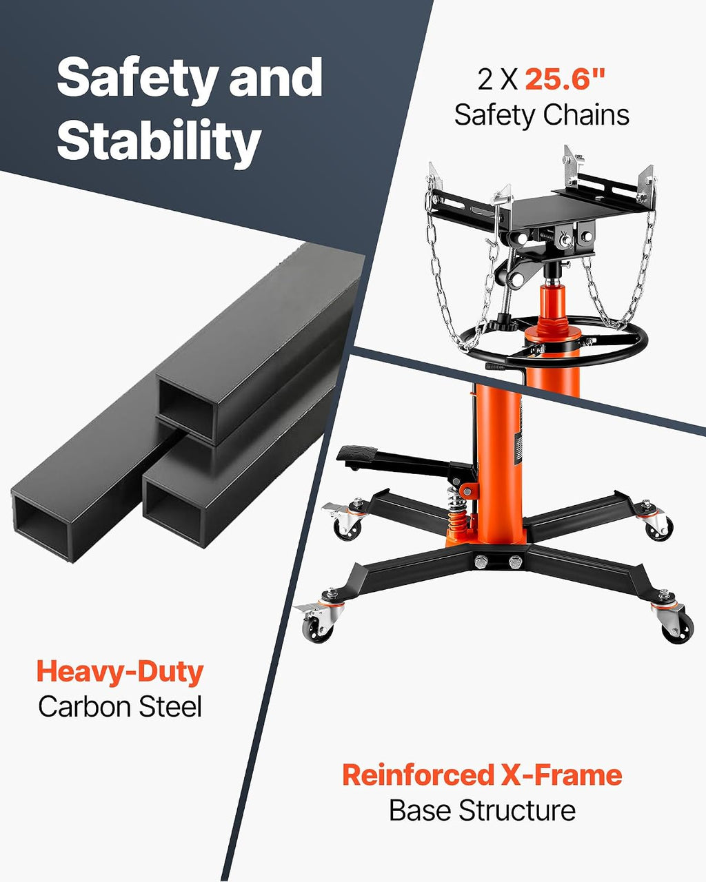 VEVOR Transmission Jack, 1322 LBS Hydraulic Telescoping Transmission Jack, 32'-67' High Lift Transmission Jack Stand with Foot Pedal, 360° Swivel Wheel