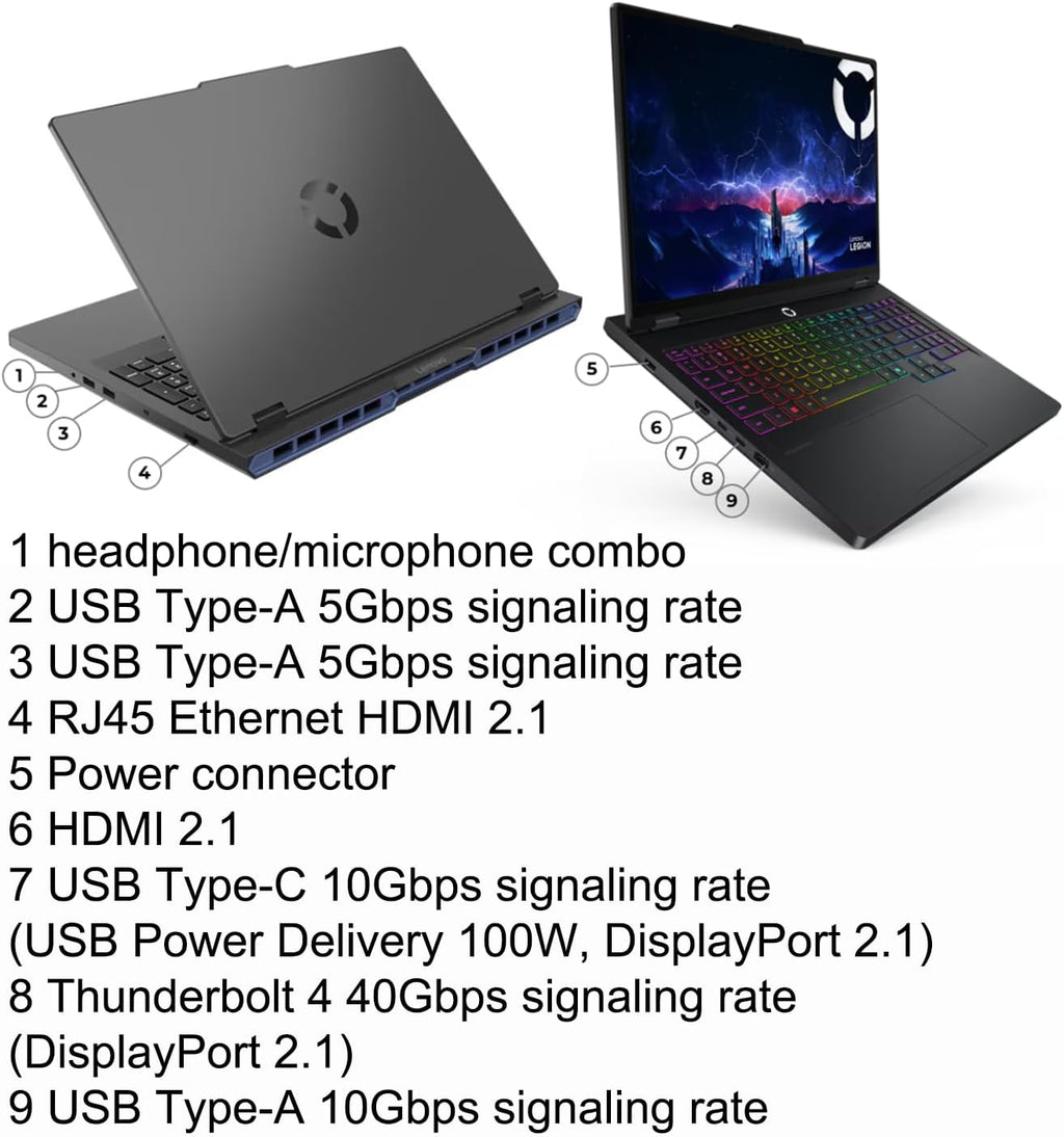 Lenovo Legion 5 Gaming AI Laptop 16' WQXGA 2560x1600 240Hz (100% DCI-P3, 500nits) Intel 24-core Ultra 9 275HX 32GB RAM 1TB SSD GeForce RTX 5060 (Up to 572 AI Tops) RGB Backlit Harman Win11Pro ICP Hub