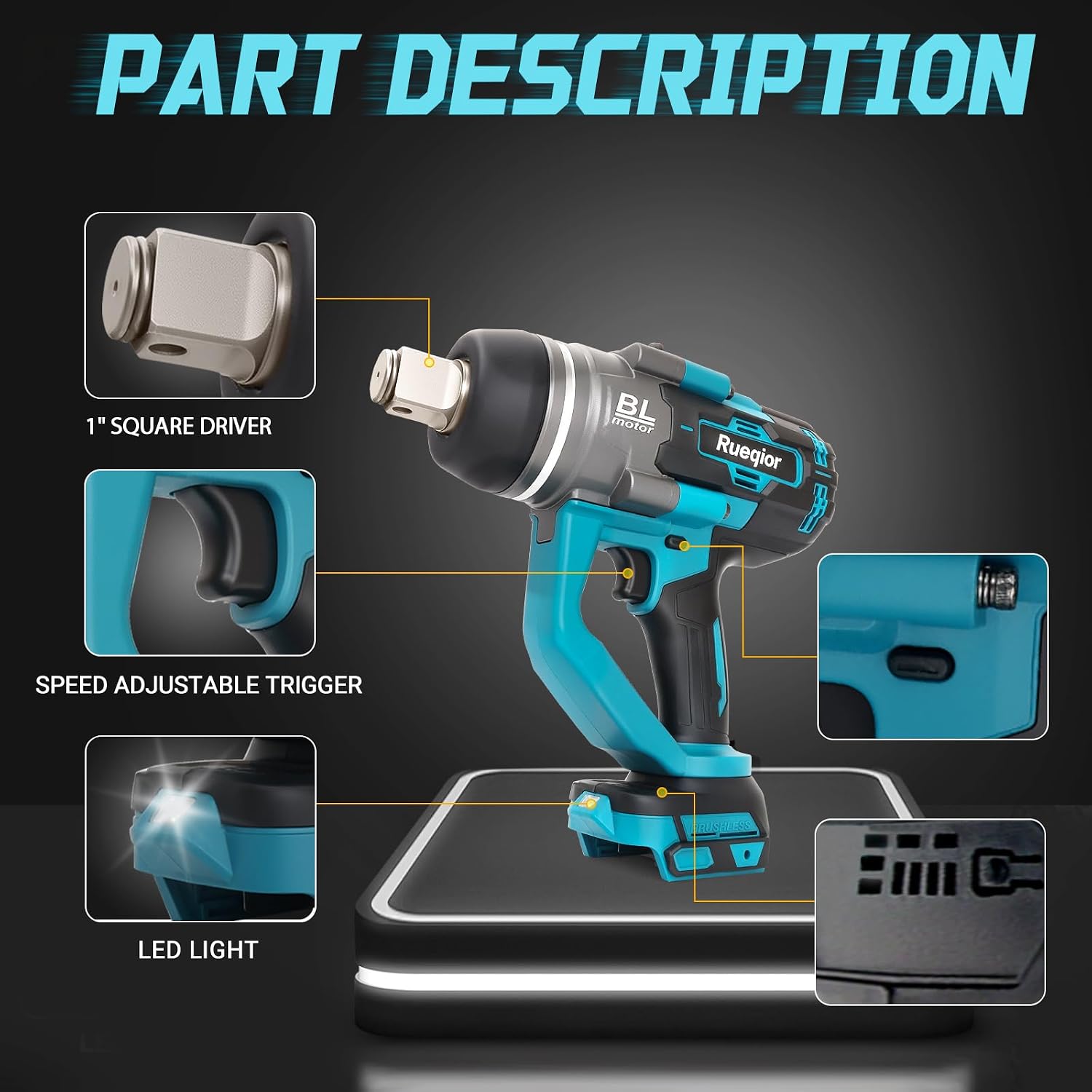 Cordless Impact Wrench 1' Compatible with Makita 18V Battery, Impact Wrench 2250FT-LBS(3000N.m) High Torque Brushless Electric Impact Power Impact Driver for Car, Truck(No Battery)