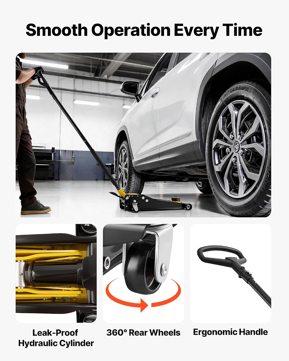 VEVOR Low Profile Floor Jack, 3 Ton (6614 lbs) Capacity, Steel Racing Floor Jack with Dual Pistons Quick Lift Pump & SUV Adapter, Hydraulic Trolley Car Lift for Sports Cars, Lifting Range 2.95'-19.7'