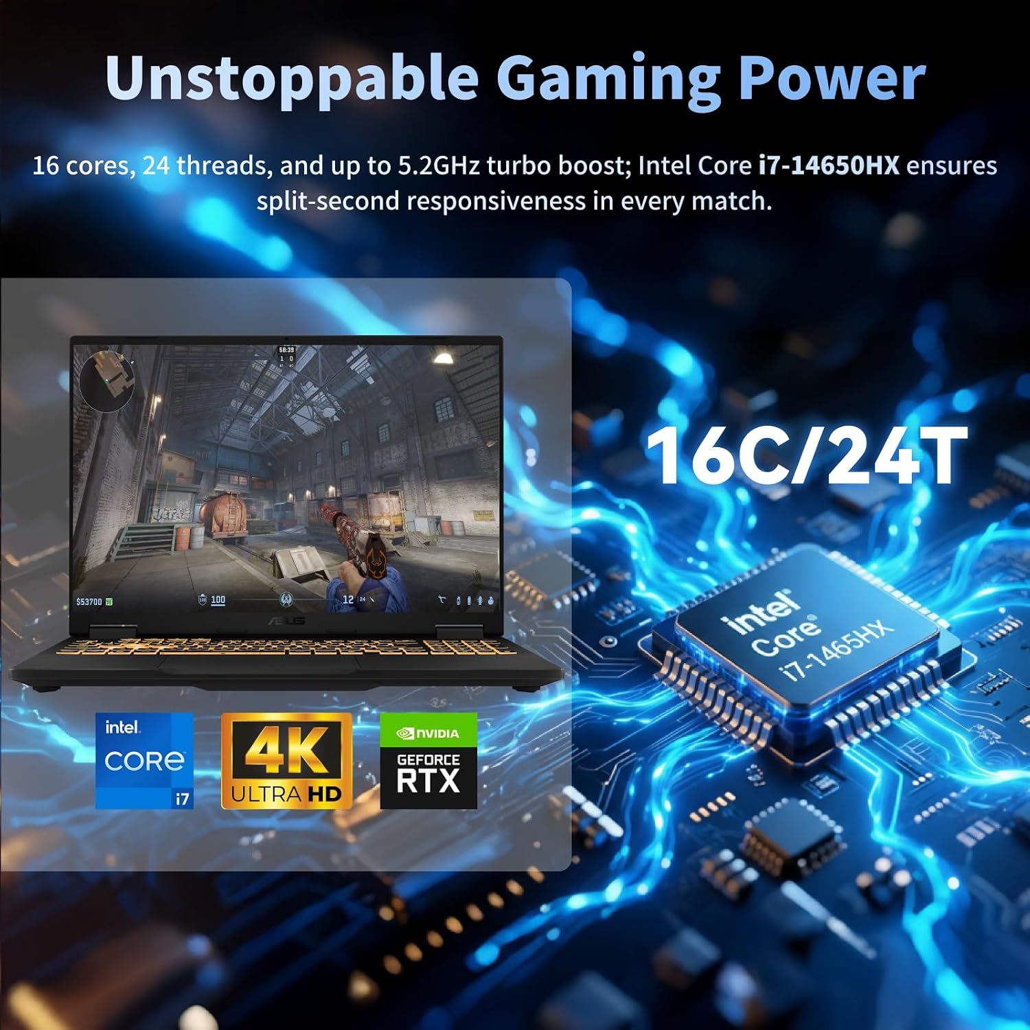 ASUS TUF F16 Gaming Laptop, Dedicated GeForce RTX 5060 GDDR7, 16'' FHD+ Anti-Glare Display, Intel 16-Core i7 14650HX, Backlit KB, Facial Recognition, Win 11 Pro, Accessories, 64GB DDR5+1TB SSD