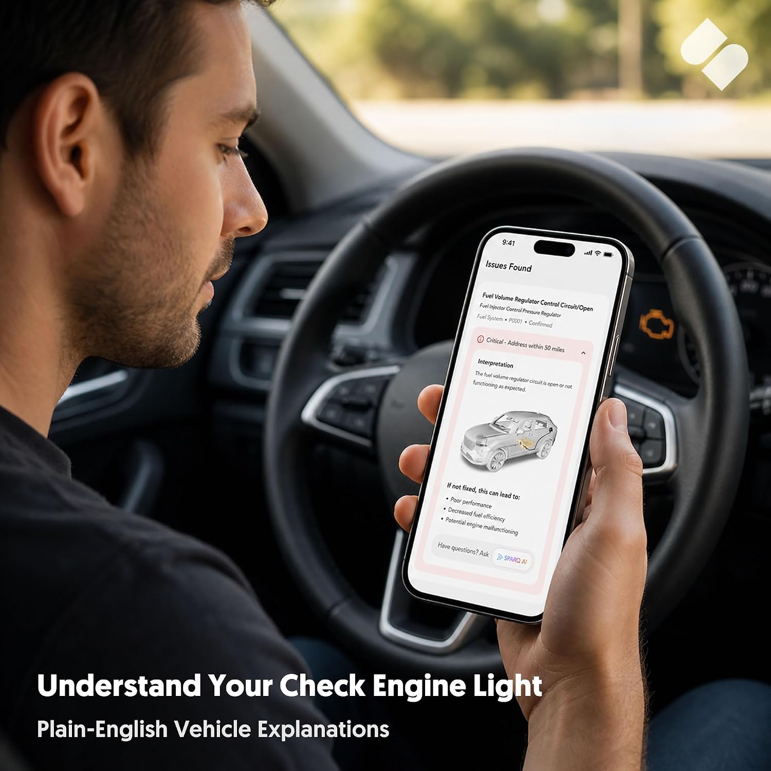 OBD2 Scanner for iPhone/iOS, Bluetooth Vehicle Diagnostics, No Subscription | Vehicle Insights with plain-English diagnostics, repair estimates, recall alerts, title history and vehicle health reports