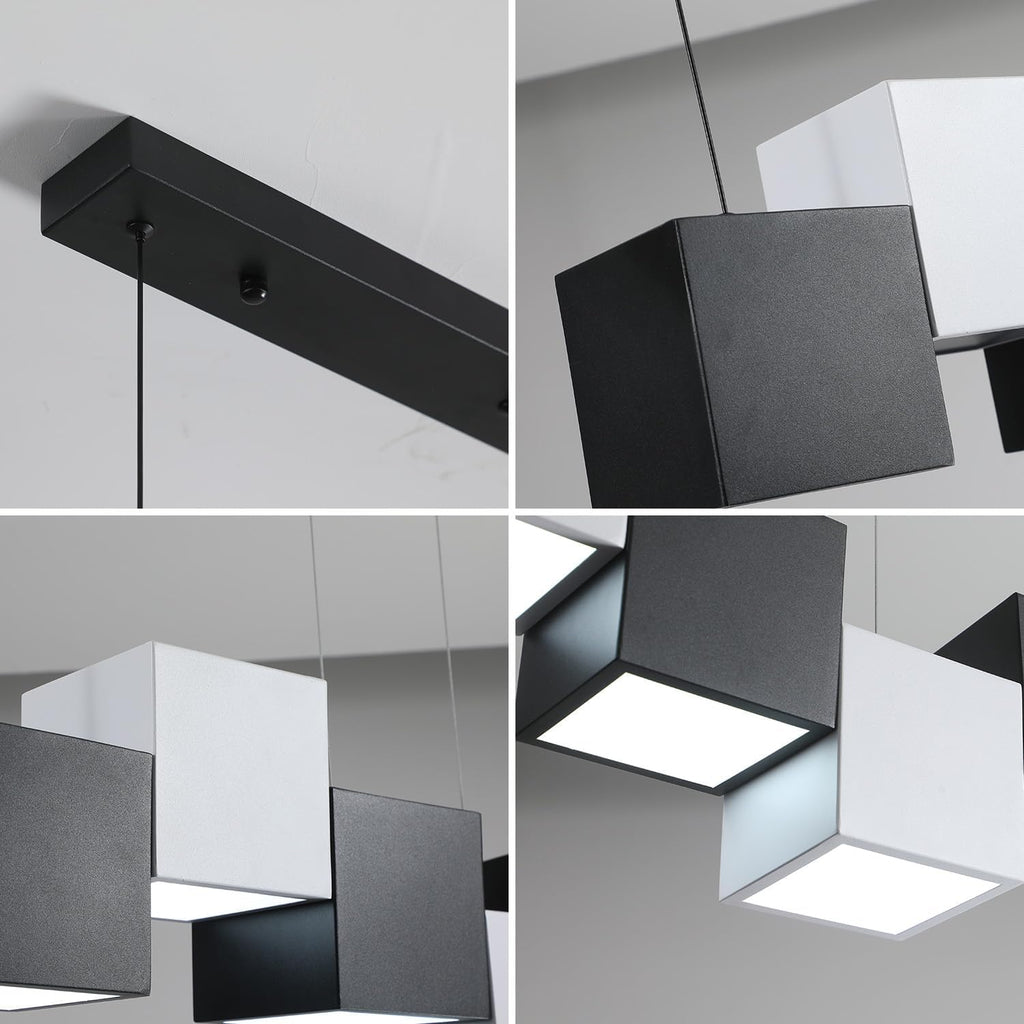 Morden Black and White Chandeliers for Dining Room Linear Chandelier Industrial Kitchen Island Lighting Square Ceiling Hanging Pendant Light for Living Room Bar CounterAbove Tea Room(7 Head)
