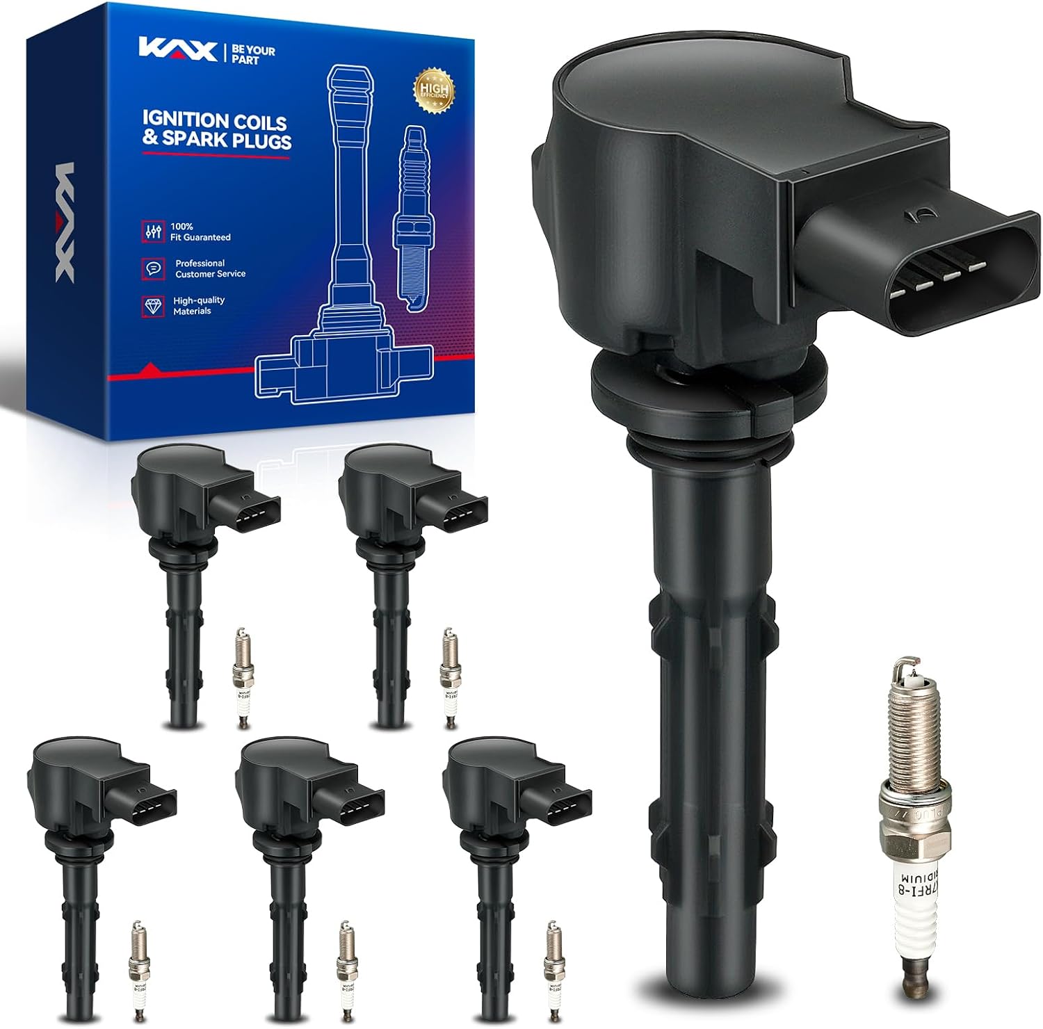 KAX 6-Pack Ignition Coils and Double Iridium Spark Plug Set Compatible with Mercedes-Benz C300 2008-2012, E350 2006-2010, GLK350 2010-2012, S550 2007-2011, GL450, ML350, E350, C230, CLK350..., UF535