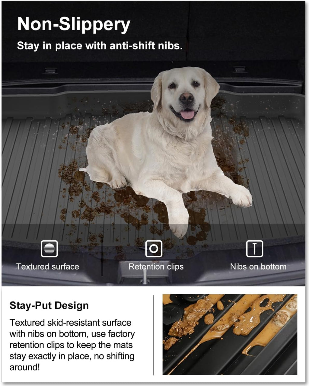 KIWI MASTER Floor Mats & Cargo Mat for 2017-2022 Honda CR-V (Tray in Lower Position), Custom Fit All Weather Car Mats, Heavy Duty TPE Floor Liners, Front & Rear & Tray Trunk Mat Set, Black