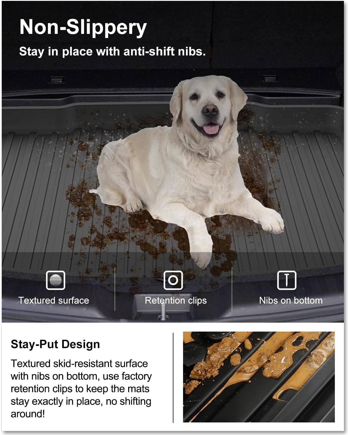 KIWI MASTER Floor Mats & Cargo Mat for 2017-2022 Honda CR-V (Tray in Lower Position), Custom Fit All Weather Car Mats, Heavy Duty TPE Floor Liners, Front & Rear & Tray Trunk Mat Set, Black