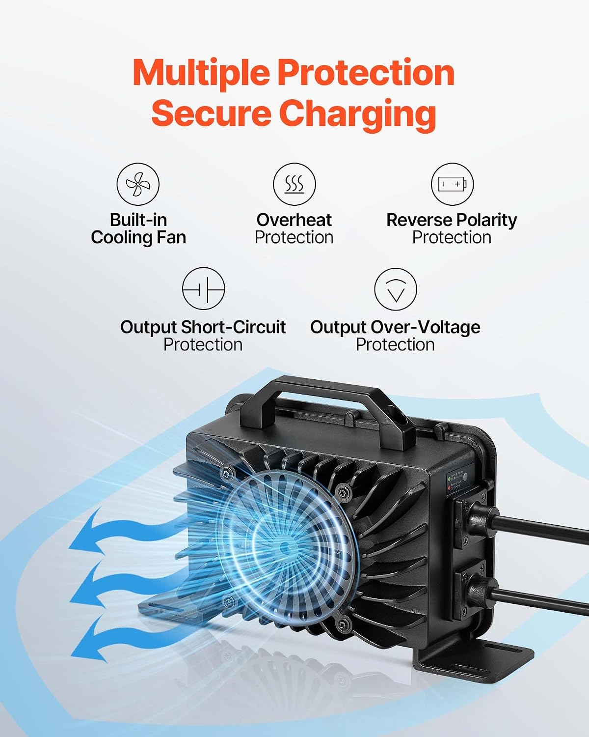 VEVOR 48V 18A Lithium Battery Charger, 58.4V, AC-DC LiFePO4 Smart Charger, with Waterproof Connector, LED Indicator, 0V Activation, for LiFePO4 Deep Cycle Rechargeable Batteries of Boat, RV, IP68