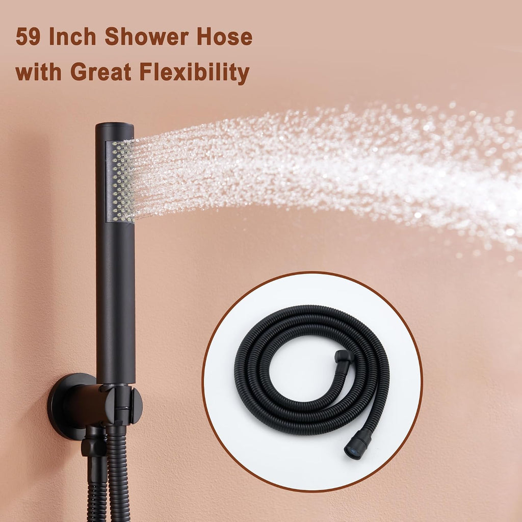 MONDAWE 12 Inch Ceiling Mounted Black Shower System, Dual Rainfall Shower Head & High Pressure Handheld Spray Combo, 3-Function Luxury Shower Faucet Set for Bathroom, All Functions Work Simultaneously