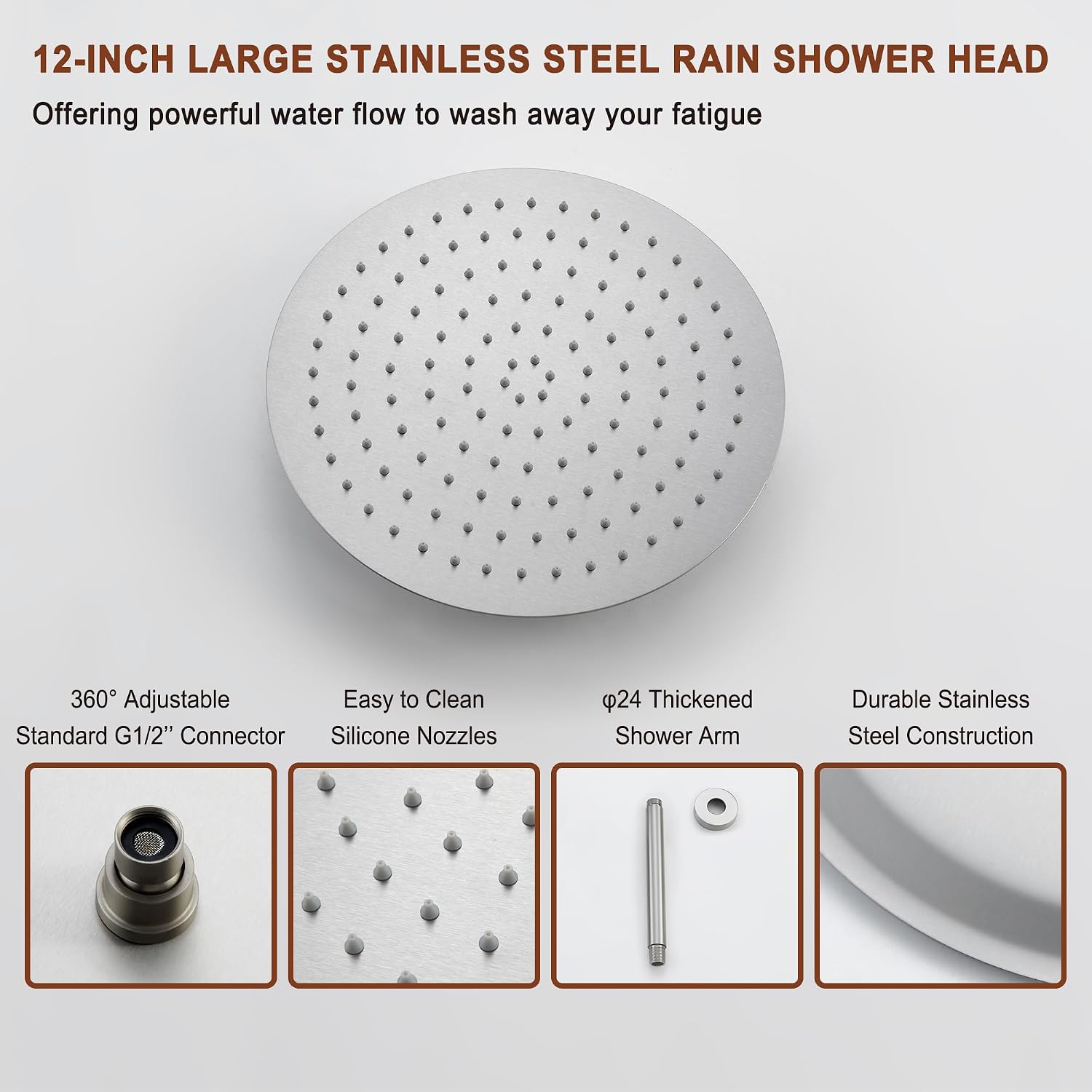 MONDAWE 12 Inch Ceiling Mounted Shower System in Brushed Nickel, 3-Function Shower Faucet Set with Rainfall Dual Shower Head and High Pressure Handheld Spray, All Function Can be Used At the Same Time