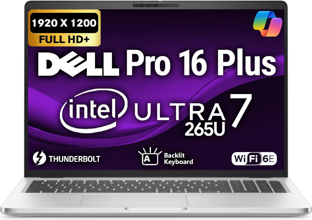 Dell Pro 16 Plus PB16250 Business Laptop 16' FHD+ Intel Ultra 7-265U, Oemgenuine Customized Laptop, 16GB / 32GB / 64GB RAM, 512GB / 1TB / 2TB SSD, Wi-Fi 6E, Backlit Keyboard, Webcam, RJ-45, Win 11 Pro