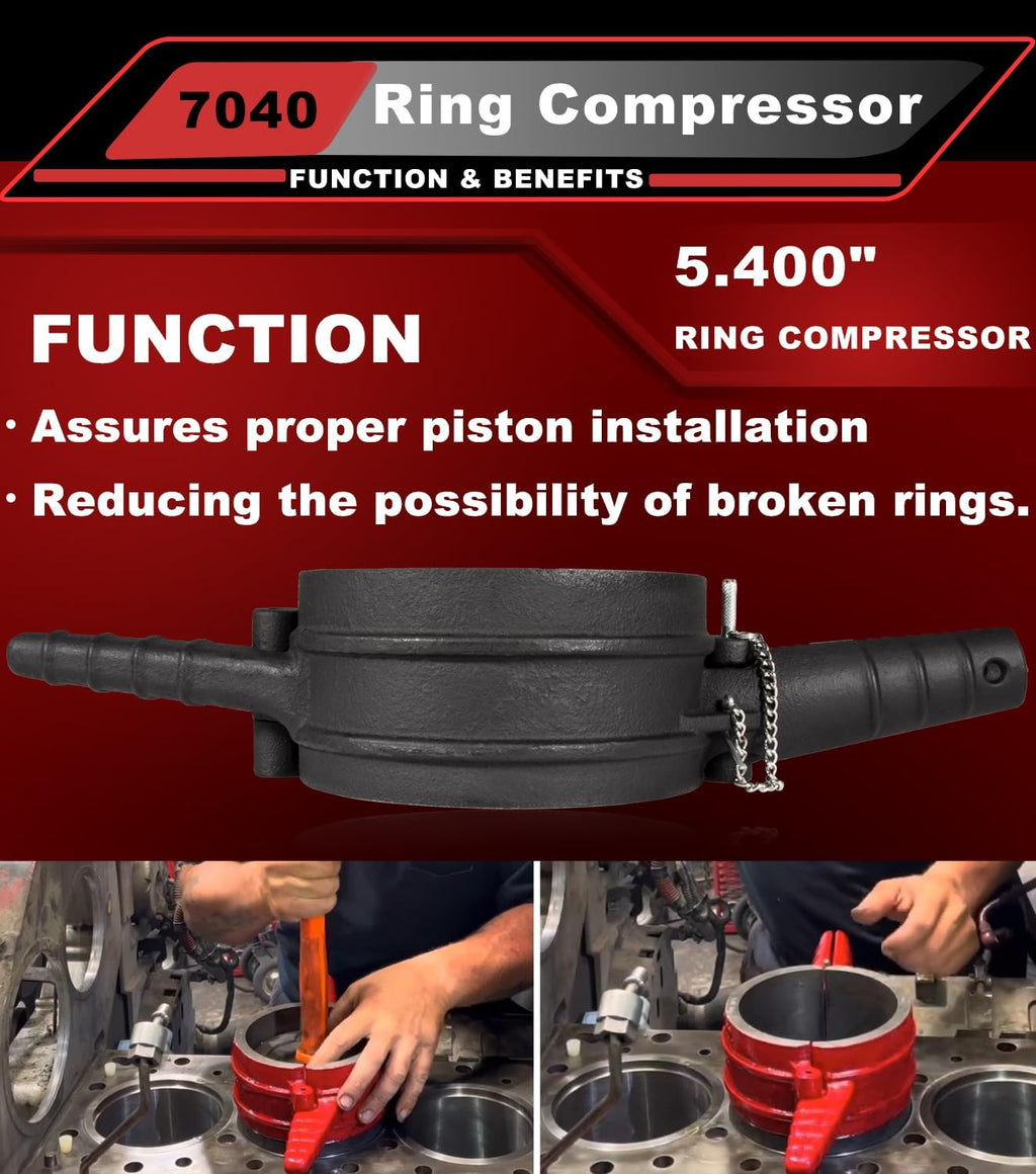 7040 Piston Ring Compressor Tool, Piston Ring Compressor Adapter & Anti-Polishing Ring Kit For Cummins ISX QSX 15, Caterpillar 3400, 3406, 3408, C15, 5.4' bore Replace# PT-7040 5299339 5394454