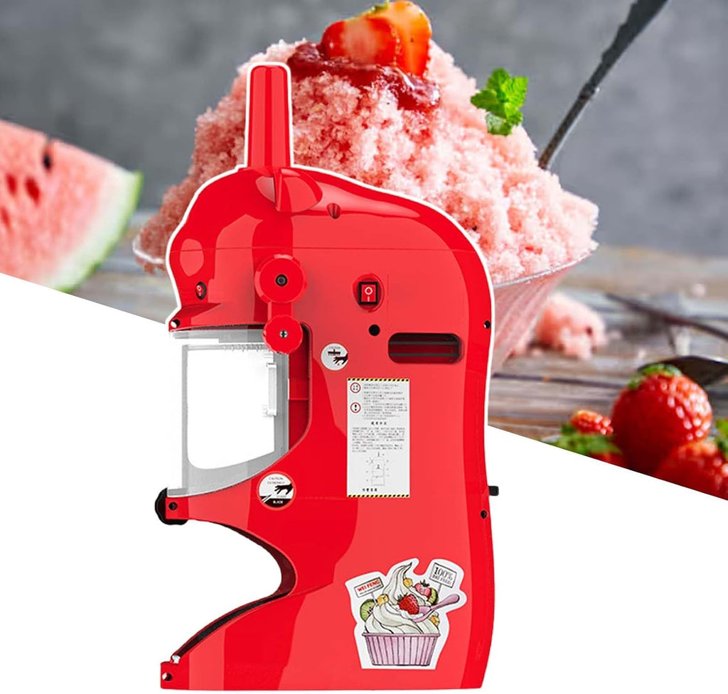 Large Capacity Ice Shaver Machine,Adjustable Thickness by Knobs,Automatic Snowflake Ice Maker,2400G Ice Bucket with Lid,Red