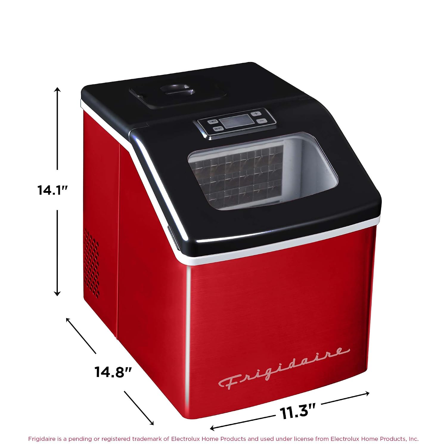 Frigidaire EFIC452-SSRED XL Maker, Makes 40 Lbs. of Clear Square Ice Cubes A Day, Stainless, Red Steel