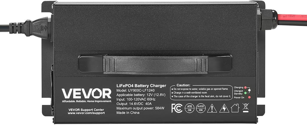 VEVOR 12V 40A Lithium Battery Charger, 14.6V, AC-DC LiFePO4 Smart Charger, with Anderson Connector, LED Indicator, 0V Activation, for Lithium LiFePO4 Deep Cycle Rechargeable Batteries of Boat, RV