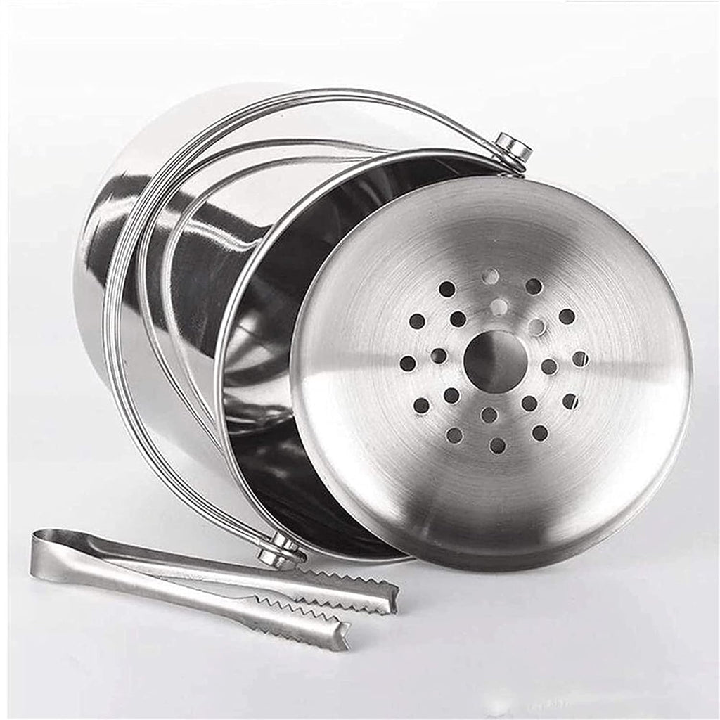 BTZHY Ice Bucket,Wine Glass with Scoop Lid and Handle, Stainless Steel