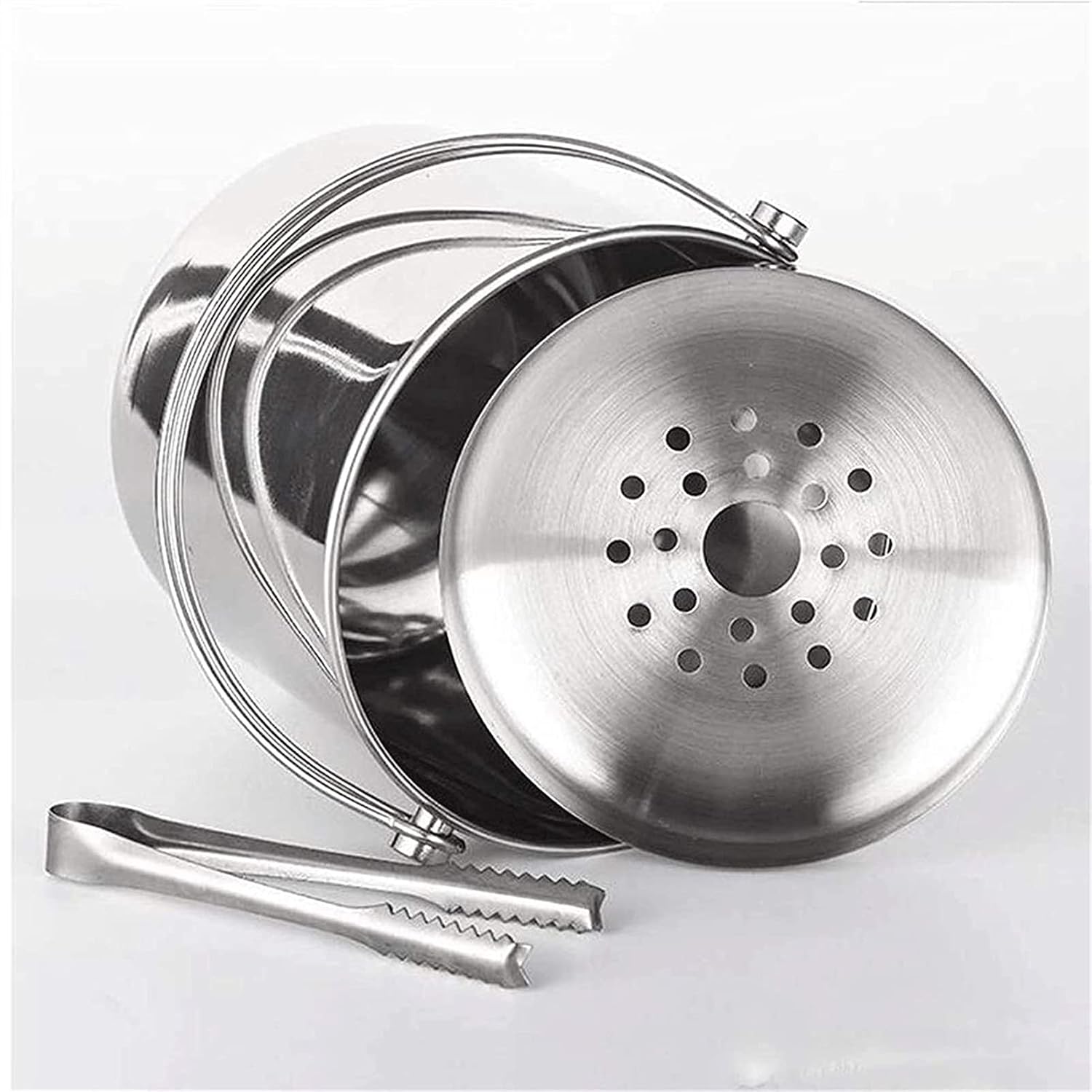 BTZHY Ice Bucket,Wine Glass with Scoop Lid and Handle, Stainless Steel