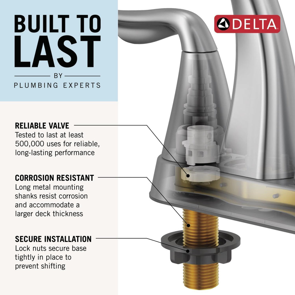 Delta Nicoli Centerset Matte Black/Brushed Gold Bathroom Faucet with Sprayer, 4 Inch 3 Hole Bathroom Sink Faucet with Pull Out Sprayer, Push-Pop Drain, Matte Black/Champagne Bronze 25849LF-GZPD