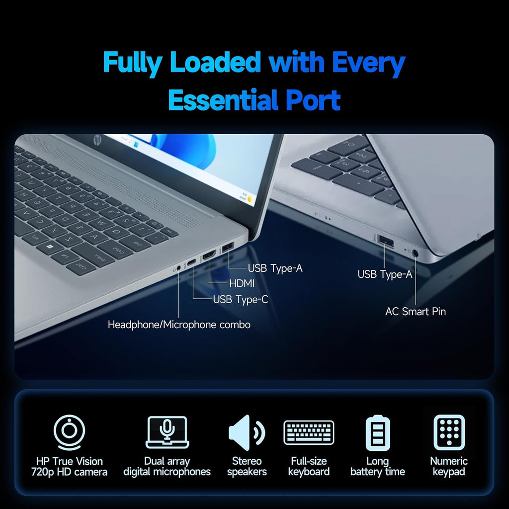HP 17 Inch Laptop Computer, 17.3' FHD IPS Business Laptop PC, AMD Ryzen 5 (6-Cores), Windows 11 Pro, 32GB RAM 1TB SSD, Copilot AI, 10-Key Number Pad, Type-C, Wi-Fi 6, for Business, Students & Home
