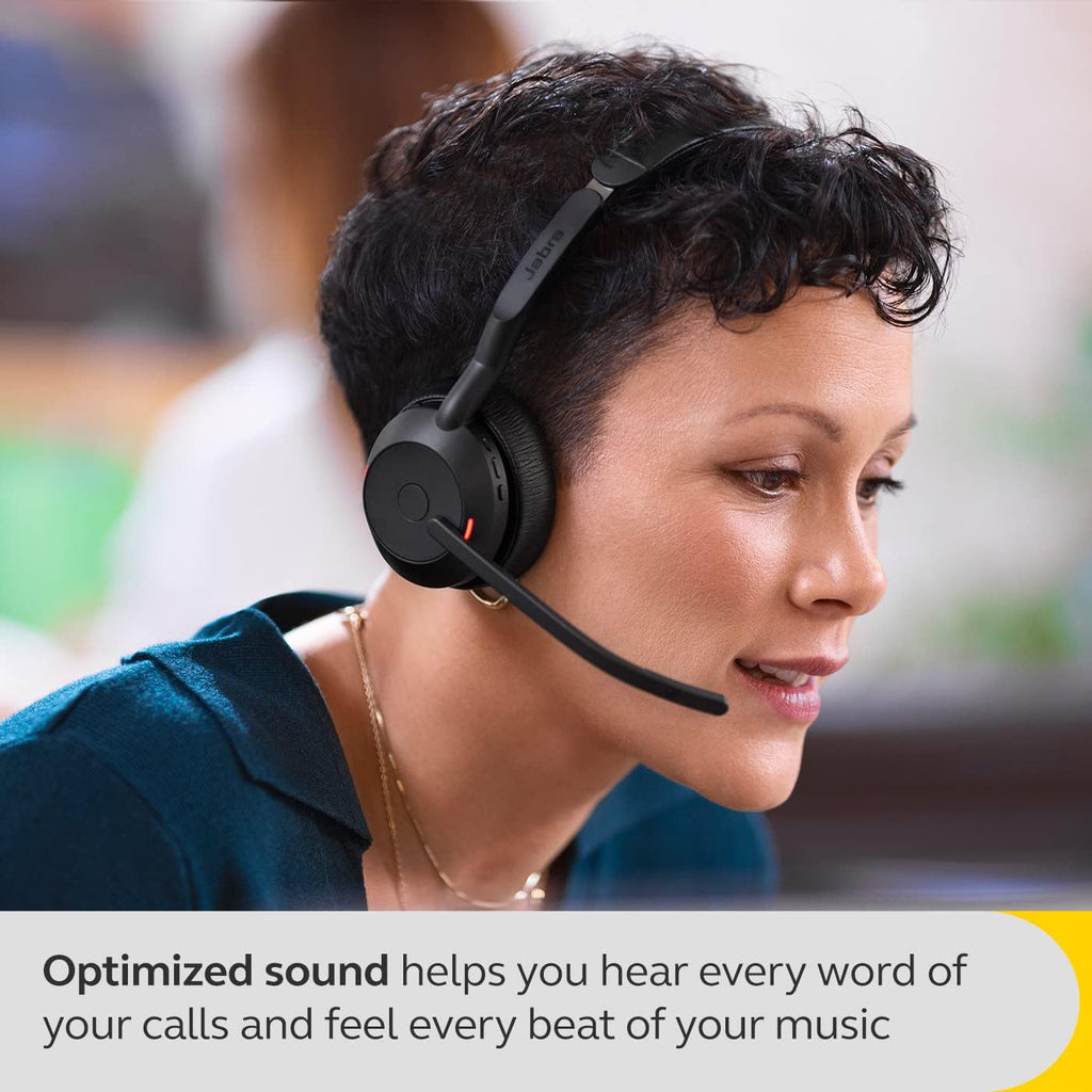 Jabra Evolve2 55 Stereo Wireless Headset with Charging Stand AirComfort Technology, Noise-Cancelling Mics & Active Noise Cancellation - MS Teams Certified, Works with Other Platforms - Black