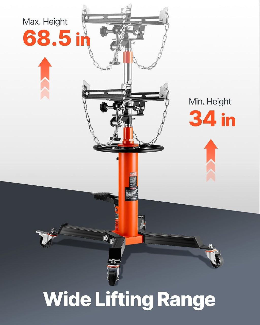 VEVOR Transmission Jack, 1322 LBS Hydraulic Telescoping Transmission Jack, 32'-67' High Lift Transmission Jack Stand with Foot Pedal, 360° Swivel Wheel