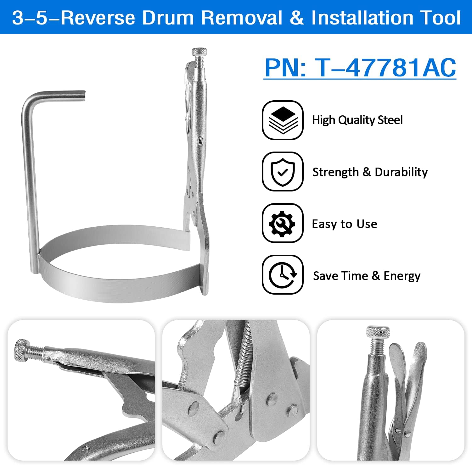 T-47781AC 1-2-3-4 and 3-5-Reverse Clutch Drum Clamp Removal and Installation Repair Tool Compatible with GM 6L50E 6L80E 6L90E Transmission Heavy Duty Steel