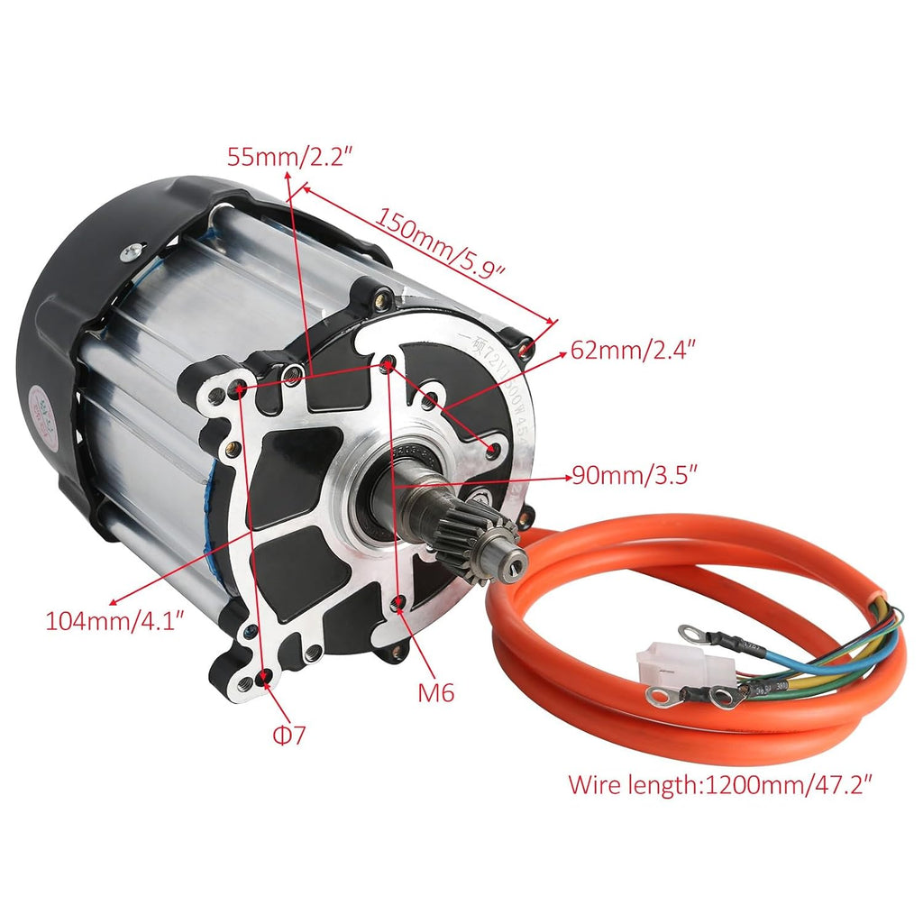 72V 1500W High-Speed Brushless Motor with Differential Gear Box Transmisson 4800RPM for Electric 4 Wheelers Go Kart Trikes, Tricycles, Lawn Mowers, ATVs, Quad, Golf Carts