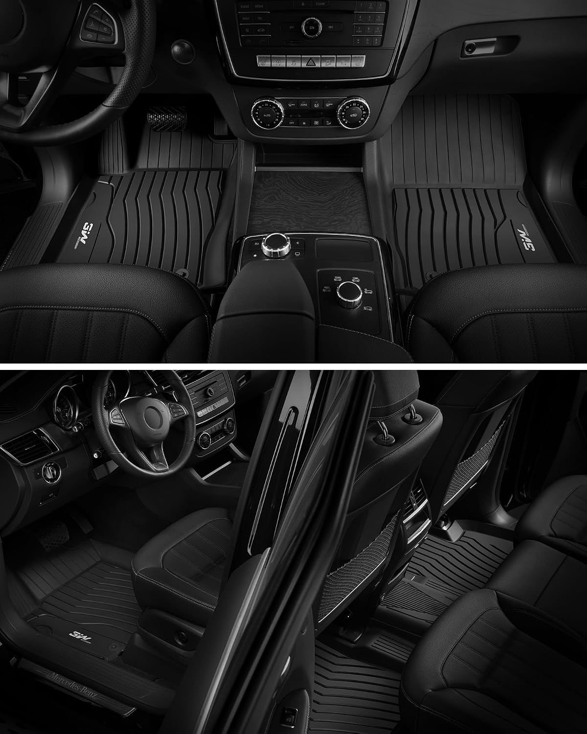 3W Floor Mats for 2012-2019 Benz ML/GL/GLE/GLS Series (ML/GL/GLE/GLS 350/450/550/63 AMG), TPE All Weather Custom Fit Floor Liner for 1st and 2nd Row Full Set Car Mats, Black
