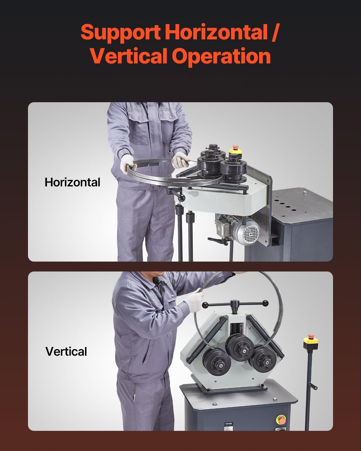VEVOR 750W Electric Roll Bending Machine, 3-Roller Electric Pipe Bender Machine with Reversible Foot Switch, Support Horizontal/Vertical Operation (220V 60Hz 3-Phase, No Plug)