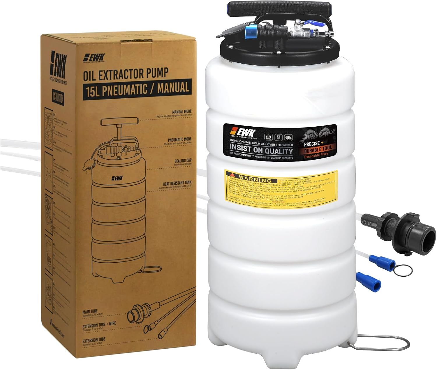 EWK 15L Pneumatic/Manual Oil Extractor Pump, Fluid Evacuator for Oil Change, Large Capacity Vacuum Evacuation Tool for Cars Trucks and Agricultural Machinery
